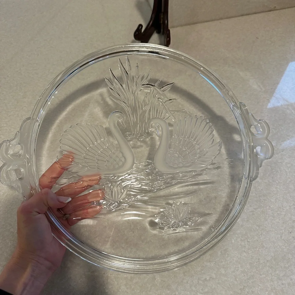 Vintage Mikasa Walther swan crystal glass platter